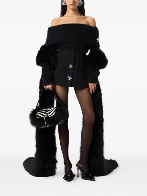 Blumarine floral-appliqué off-shoulder top - Black