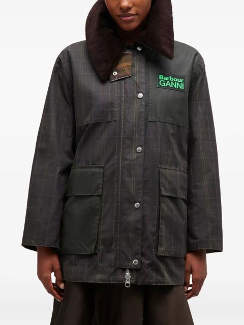GANNI x Barbour corduroy-collar coat - Green