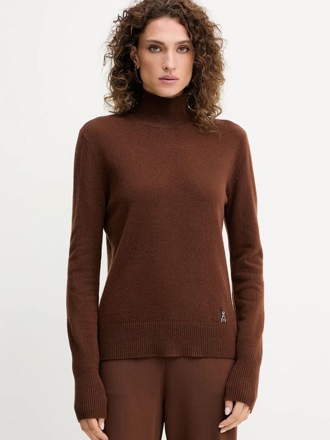 Patrizia Pepe sweter wełniany damski kolor brązowy lekki z półgolfem 8K0319 K247 - zdjęcie produktu nr 1
