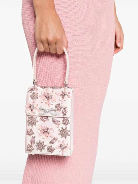Self-Portrait floral-crystal satin mini tote bag - Pink - zdjęcie produktu nr 2