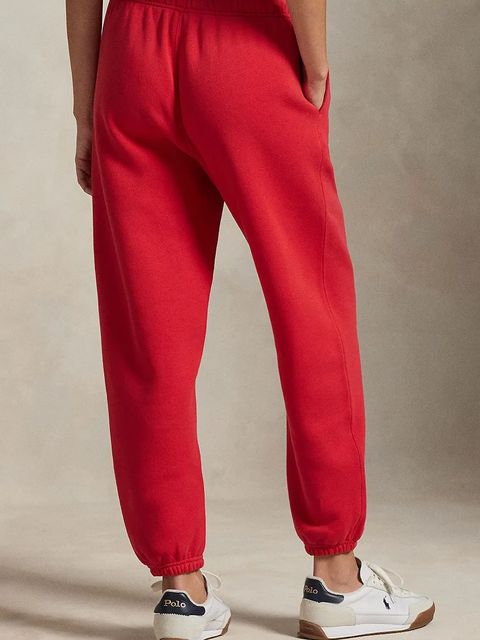 Polo Ralph Lauren spodnie dresowe damskie kolor czerwony gładkie 211971700