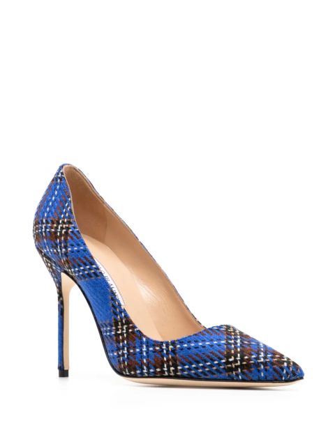 Manolo Blahnik tartan leather pumps - Blue