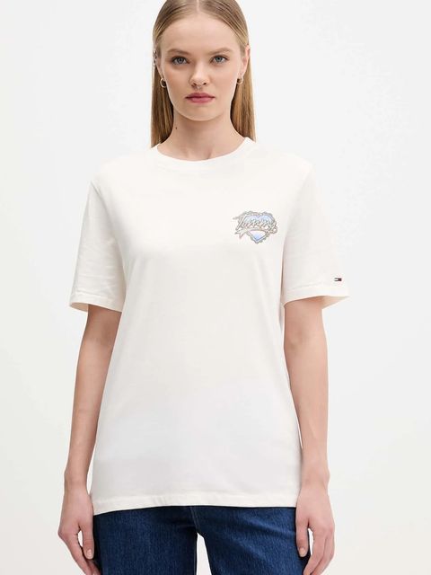 Tommy Jeans t-shirt bawełniany damski kolor beżowy DW0DW21524 - zdjęcie produktu nr 1