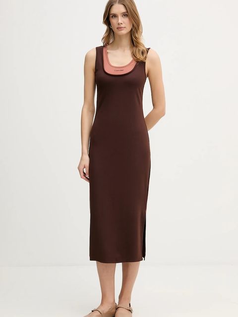 Calvin Klein Jeans sukienka kolor brązowy midi prosta LV047E220G - zdjęcie produktu nr 1