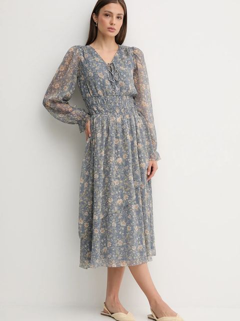 Pepe Jeans sukienka kolor niebieski midi rozkloszowana PL9537692