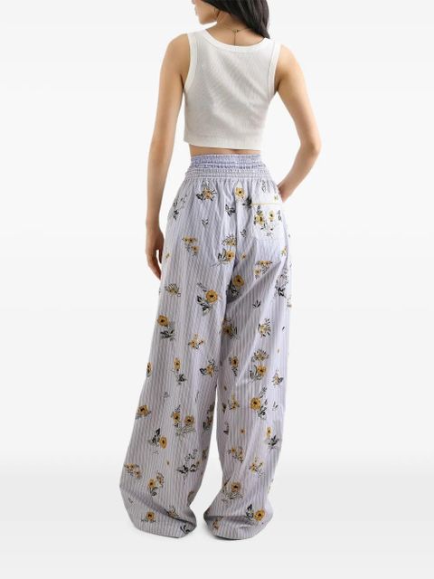 Dolce & Gabbana poplin trousers with thread floral embroidery and rhinestones - White