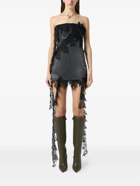 Blumarine strapless lace-trimmed denim dress - Grey - zdjęcie produktu nr 2