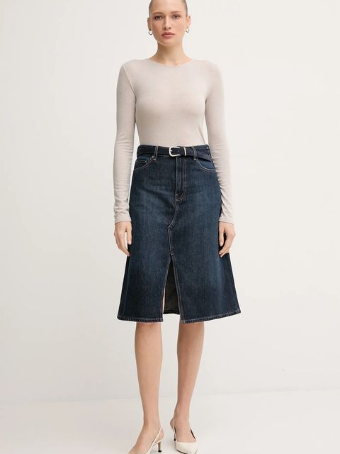 Tommy Hilfiger spódnica jeansowa kolor granatowy midi rozkloszowana WW0WW46776