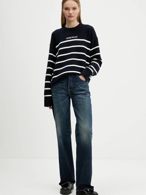 Guess Jeans sweter bawełniany damski kolor granatowy lekki W5BR03 Z3HM1 - zdjęcie produktu nr 2