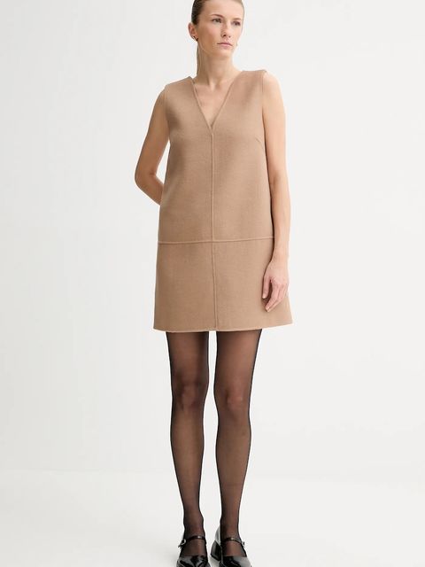 Calvin Klein sukienka z dodatkiem wełny kolor beżowy mini rozkloszowana LV044D017G