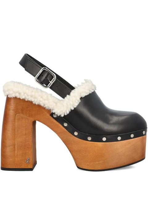 Jimmy Choo 135mm leather platform sheepskin sandals - Black - zdjęcie produktu nr 1