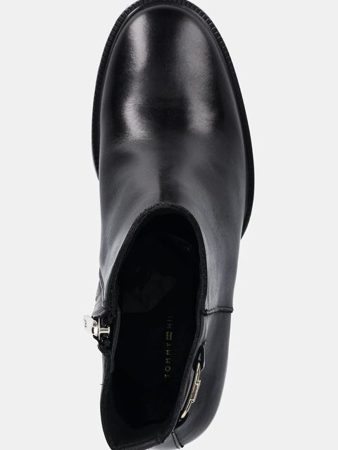 Tommy Hilfiger botki skórzane STACKED HEEL LEATHER ANKLE BOOT damskie kolor czarny na słupku FW0FW08864