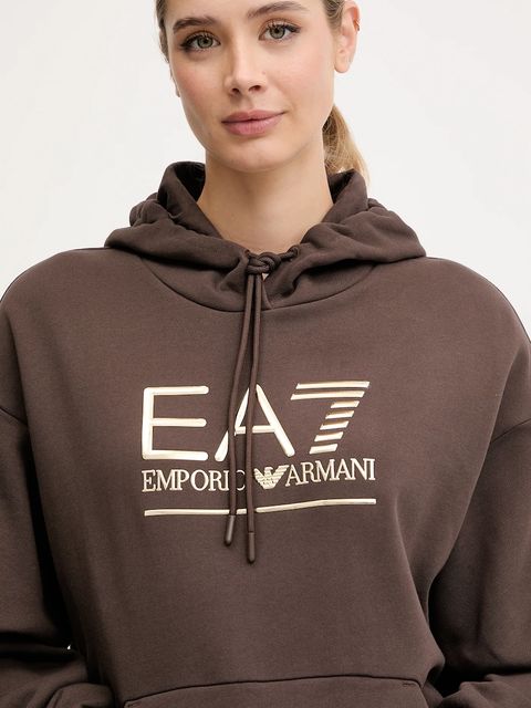 EA7 Emporio Armani bluza damska kolor brązowy z kapturem z aplikacją AF10377-7W000422 - zdjęcie produktu nr 2