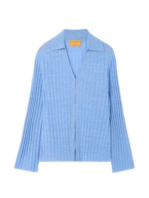 Guest In Residence Breezy ribbed point-collar cardigan - Blue - zdjęcie produktu nr 1