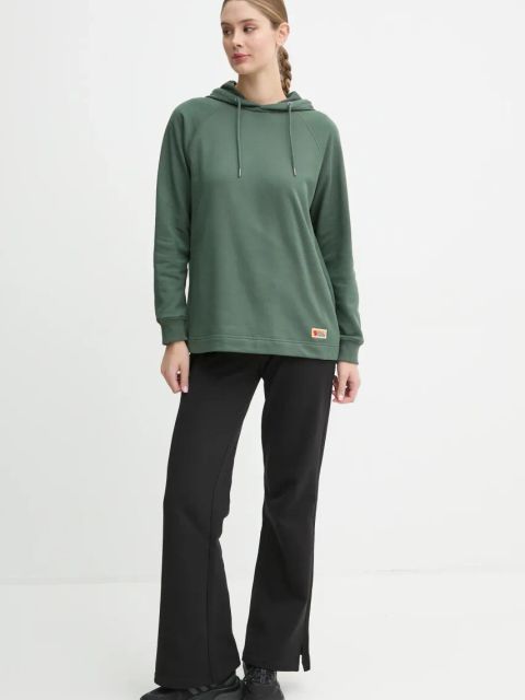 Fjallraven bluza bawełniana Vardag Hoodie W damska kolor zielony z kapturem gładka F86987.679