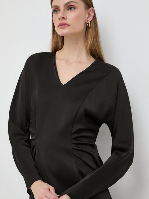 BOSS sukienka kolor czarny midi rozkloszowana 50505634