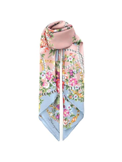 Dolce & Gabbana floral-print silk-twill scarf - Blue - zdjęcie produktu nr 1