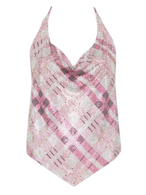 Self-Portrait crystal-embellished halter top - Pink