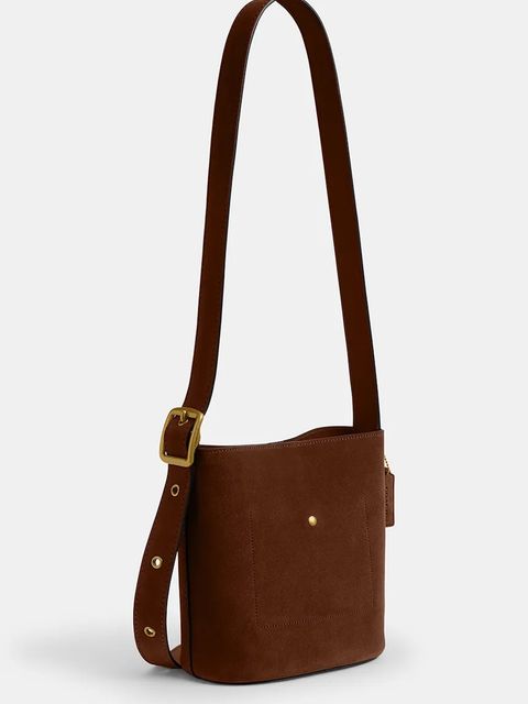 Coach torebka zamszowa Suede Bleecker Bucket 21 kolor brązowy CCW84