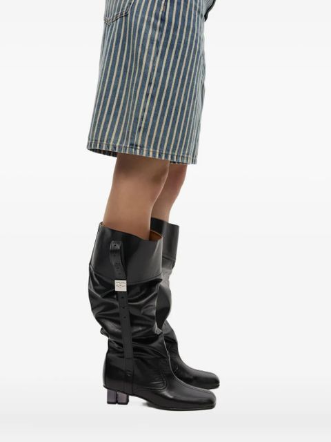 GANNI slouchy knee-high leather boots - Black