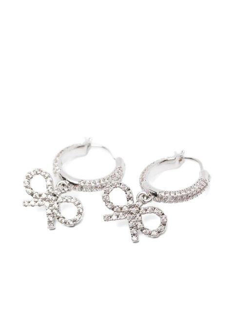 Self-Portrait crystal bow hoop earrings - Silver