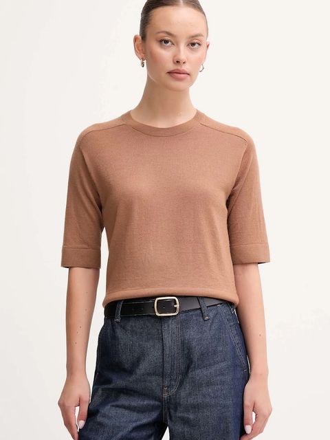 United Colors of Benetton sweter wełniany damskie kolor brązowy lekki 11AHD10E6 - zdjęcie produktu nr 1