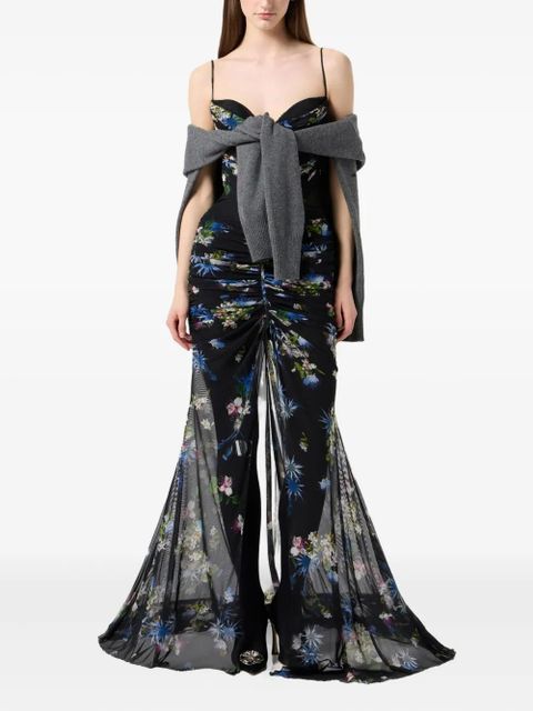 Blumarine floral-print ruched maxi dress - Black