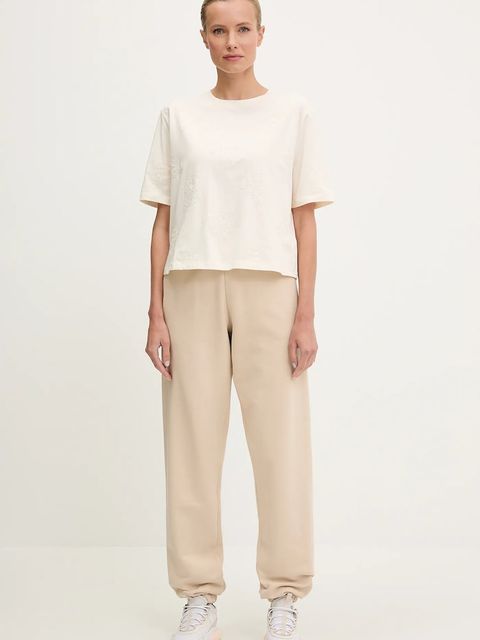 Guess spodnie dresowe bawełniane PRIMULA damskie kolor beżowy gładkie V5YB17 KCRP0