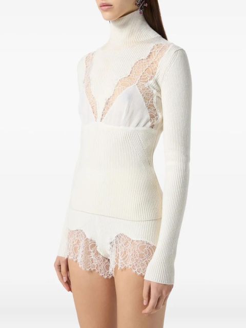 Blumarine lace-embroidered turtleneck jumper - White