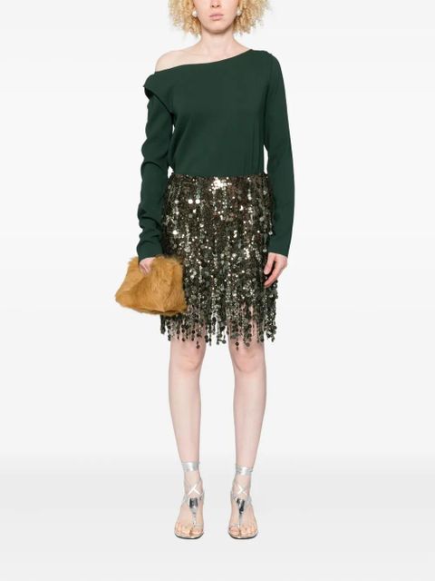 Blumarine sequin-embellished fringe mini skirt - Green