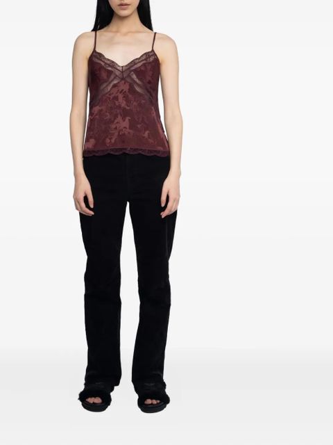Zadig&Voltaire Cishi horse-jacquard lace-trim top - Red