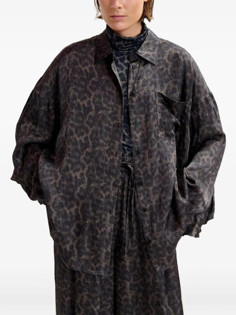 Essentiel Antwerp Ilorin leopard-print ruffled shirt - Black