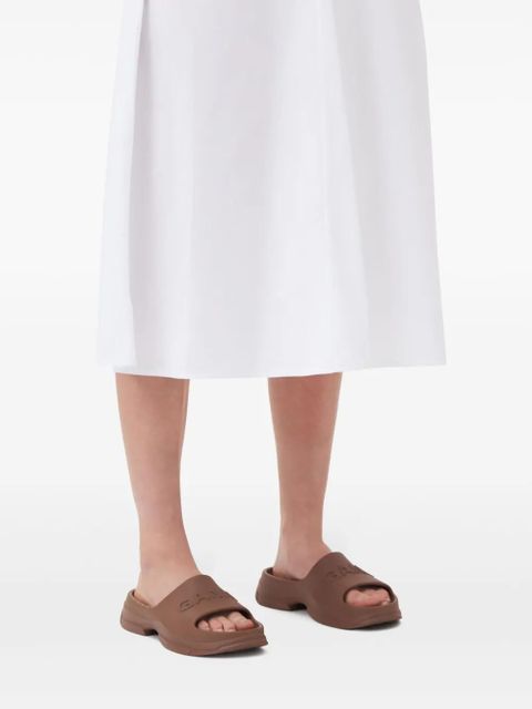 GANNI logo-embossed platform slides - Brown