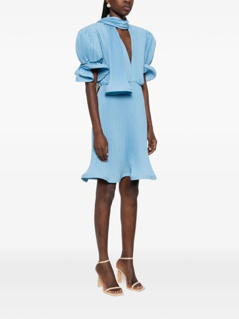 Rowen Rose pleated puffy-sleeve midi dress - Blue
