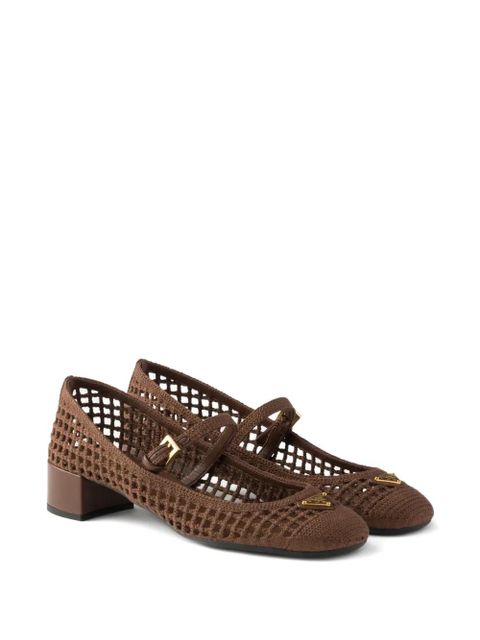 Prada metal-buckle crochet-effect pumps - Brown - zdjęcie produktu nr 2