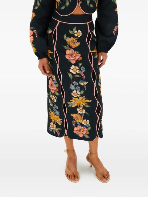 FARM Rio floral-embroidered midi skirt - Blue - zdjęcie produktu nr 1
