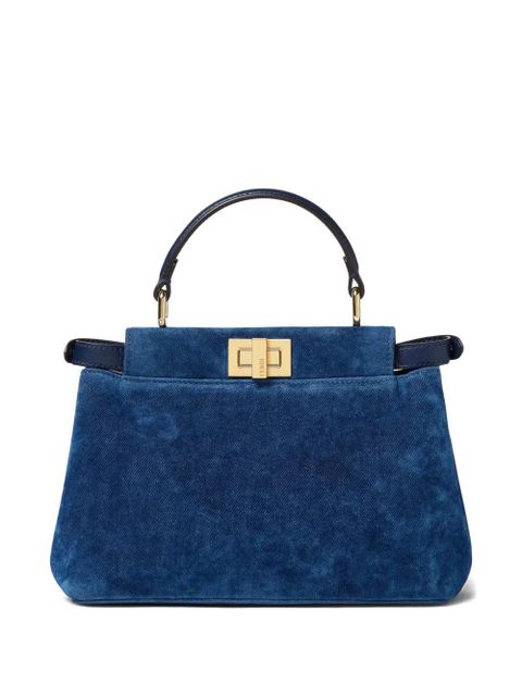FENDI mini Peekaboo floral-embroidered denim tote bag - Blue - zdjęcie produktu nr 2