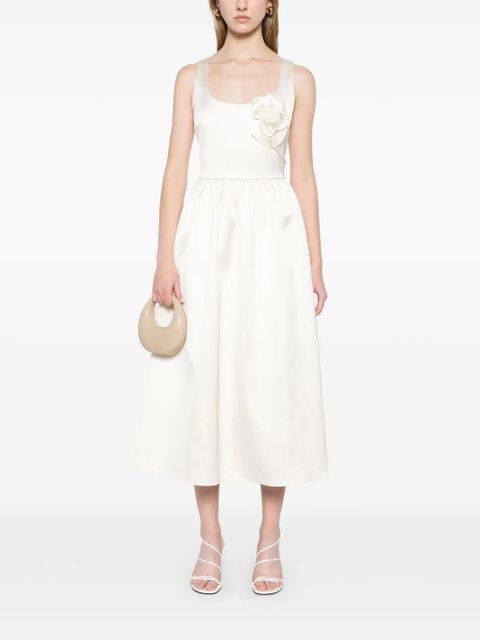 Self-Portrait floral-appliqué satin midi dress - Neutrals - zdjęcie produktu nr 2