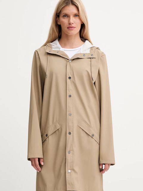 Rains kurtka 12020 Long Jacket kolor beżowy przejściowa 12020