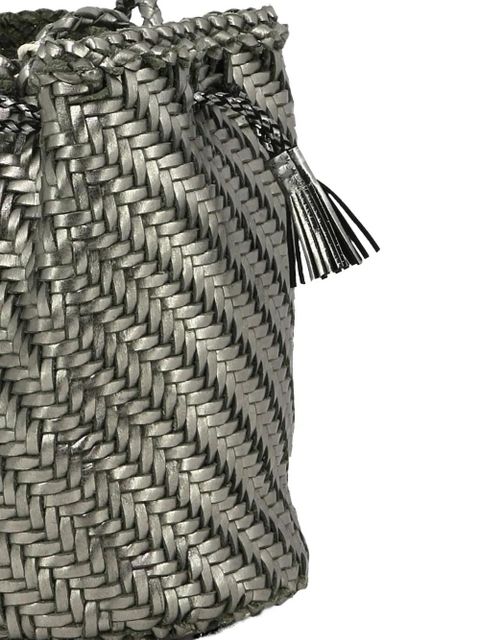 DRAGON DIFFUSION PomPom Double Jump woven-leather bucket bag - Silver