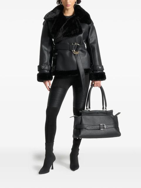 Manière De Voir Charlène belt-detail biker jacket - Black