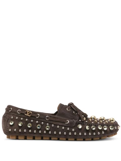 Valentino Garavani studded suede boat shoes - Brown - zdjęcie produktu nr 1