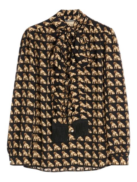 Valentino Garavani elephant print bow neck blouse - Black - zdjęcie produktu nr 1