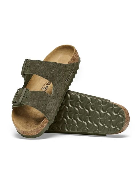 Birkenstock klapki zamszowe Arizona damskie kolor zielony 1025720