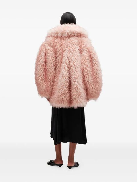GANNI teddy-textured double-breasted coat - Pink