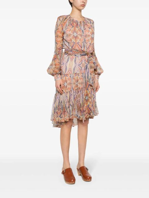 ETRO graphic-print silk midi dress - Neutrals