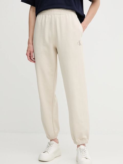 Calvin Klein Jeans spodnie dresowe damskie kolor beżowy gładkie LV047B235G - zdjęcie produktu nr 1