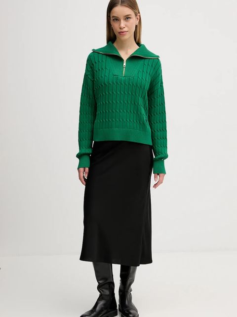 Tommy Hilfiger sweter bawełniany damski kolor zielony z golfem WW0WW47643