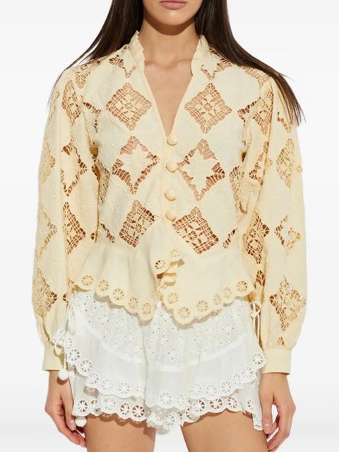 ISABEL MARANT Nina broderie anglaise puff-sleeve blouse - Neutrals