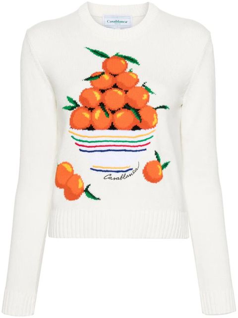 Casablanca patterned intarsia-knit cotton jumper - White - zdjęcie produktu nr 1